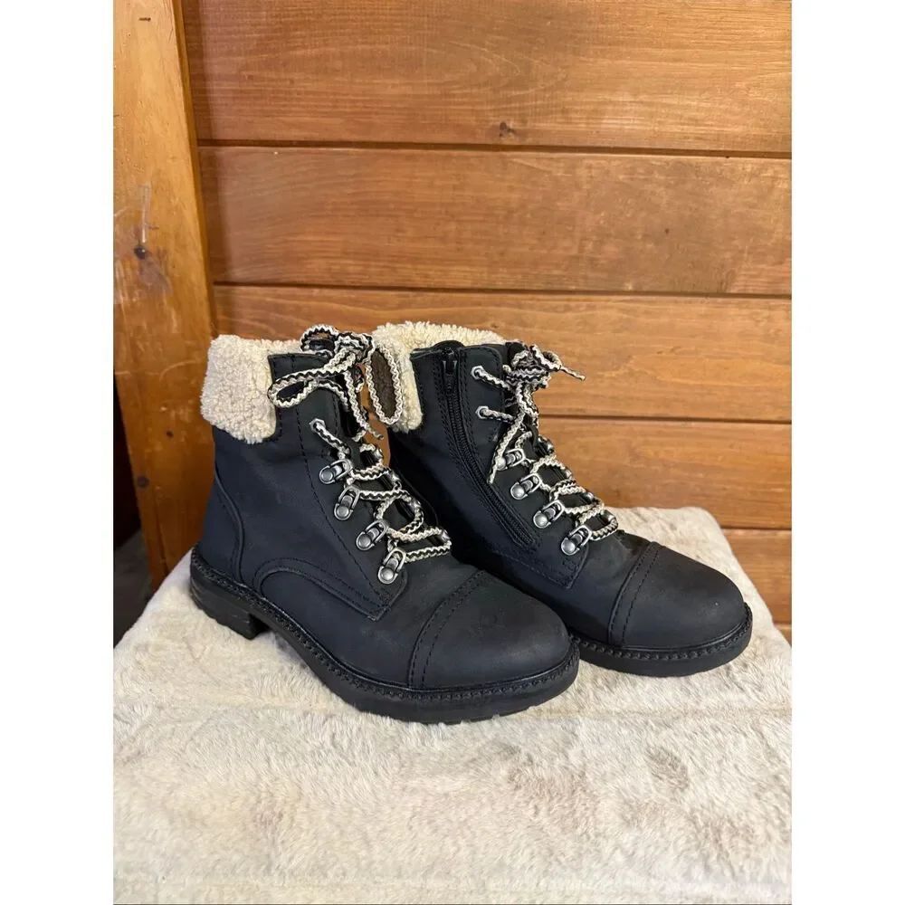 Report Neema faux leather lace-up hiking boots Sz 7.5 Black
